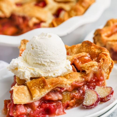 plated Rhubarb Pie with ice cream
