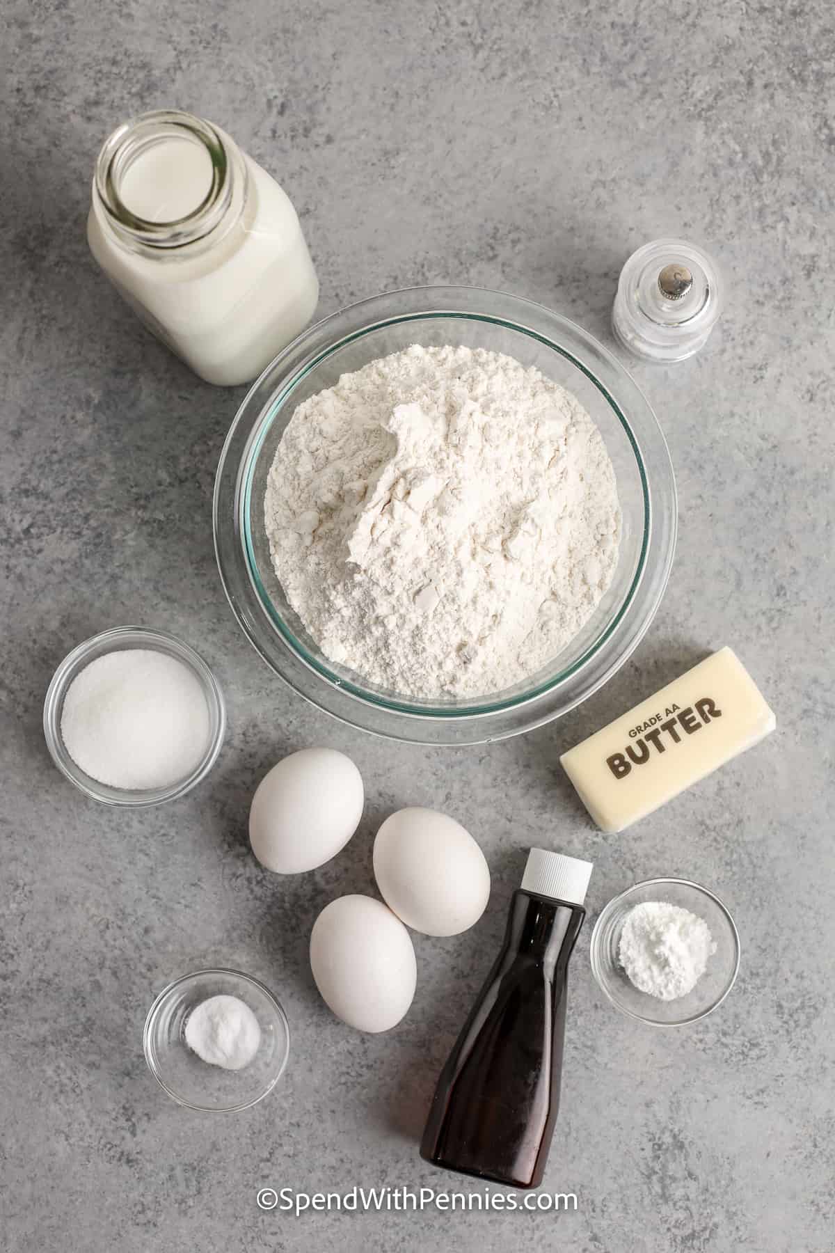 ingredients assembled to make belgian waffles