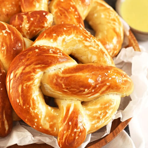 oven baked soft pretzels in a bowl