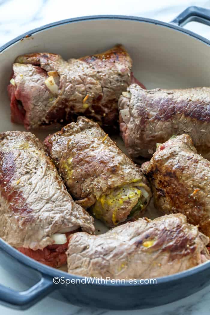 cooked Beef Rouladen in the pan