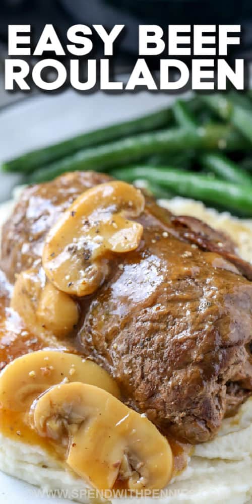 Beef Rouladen with mushrooms and mashed potatoes with a title