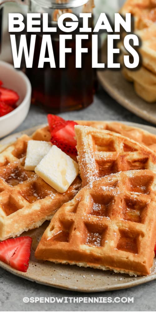 plate of belgian waffles with text