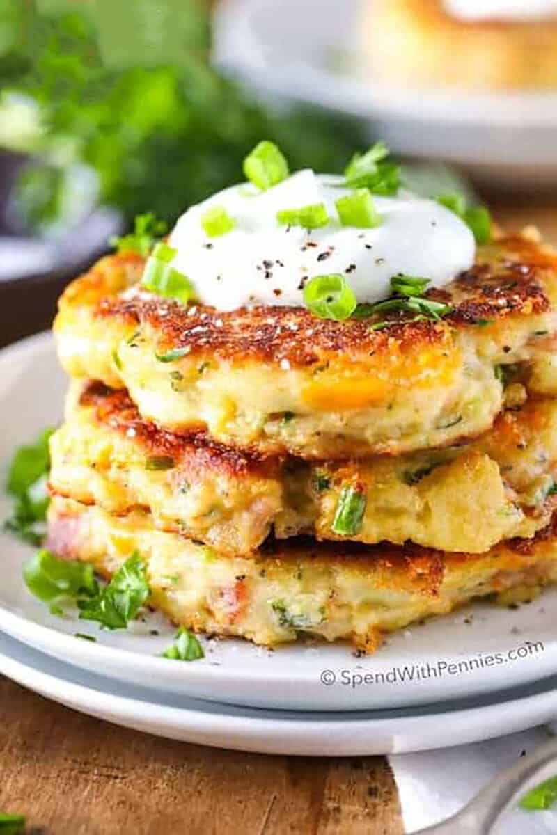 plated Loaded Mashed Potato Cakes