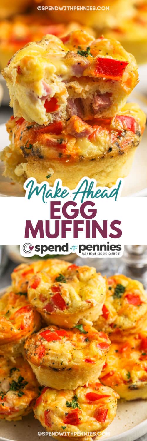 Make Ahead Egg Muffins on a plate and close up with writing