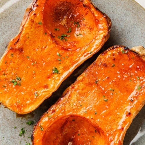 cooked Maple Roasted Butternut Squash in a plate