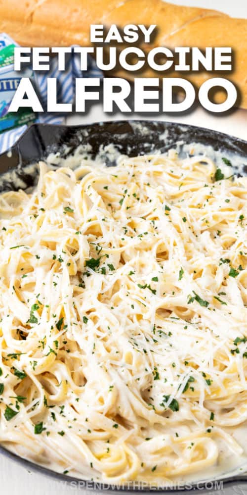 Fettuccine Alfredo with parmesan and writing