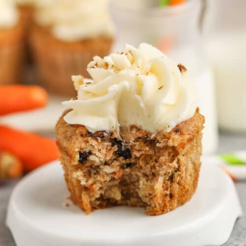 Carrot Cake Cupcakes with a bite taken out of one
