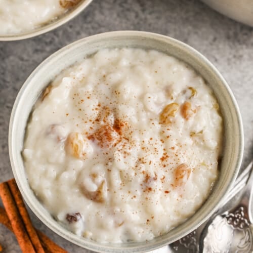 top view of Creamy Rice Pudding in bowls