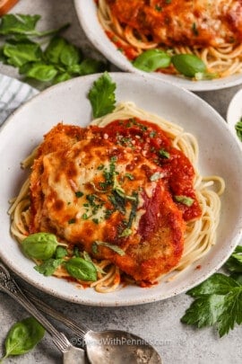 cooked Easy Chicken Parmesan on a plate