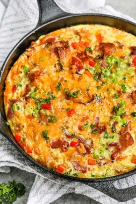 cooked frittata in a pan to show How to Make a Frittata