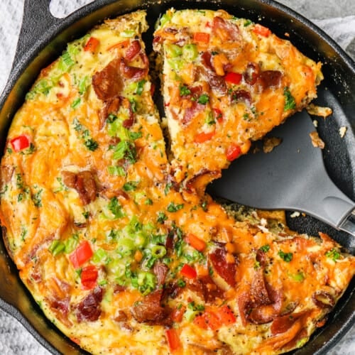 showing How to Make a Frittata by taking a slice out of the pan