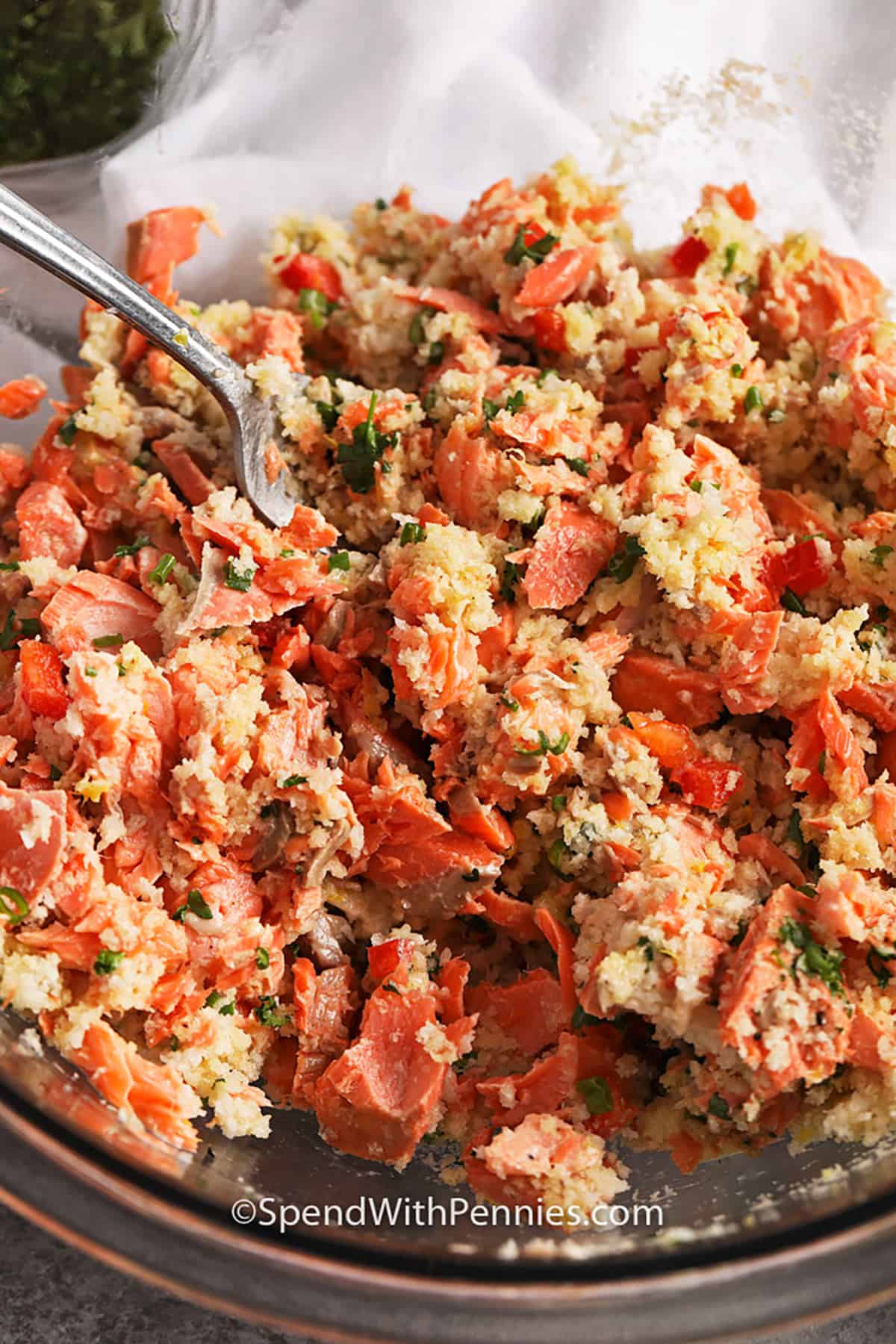 mixing Salmon Croquettes ingredients