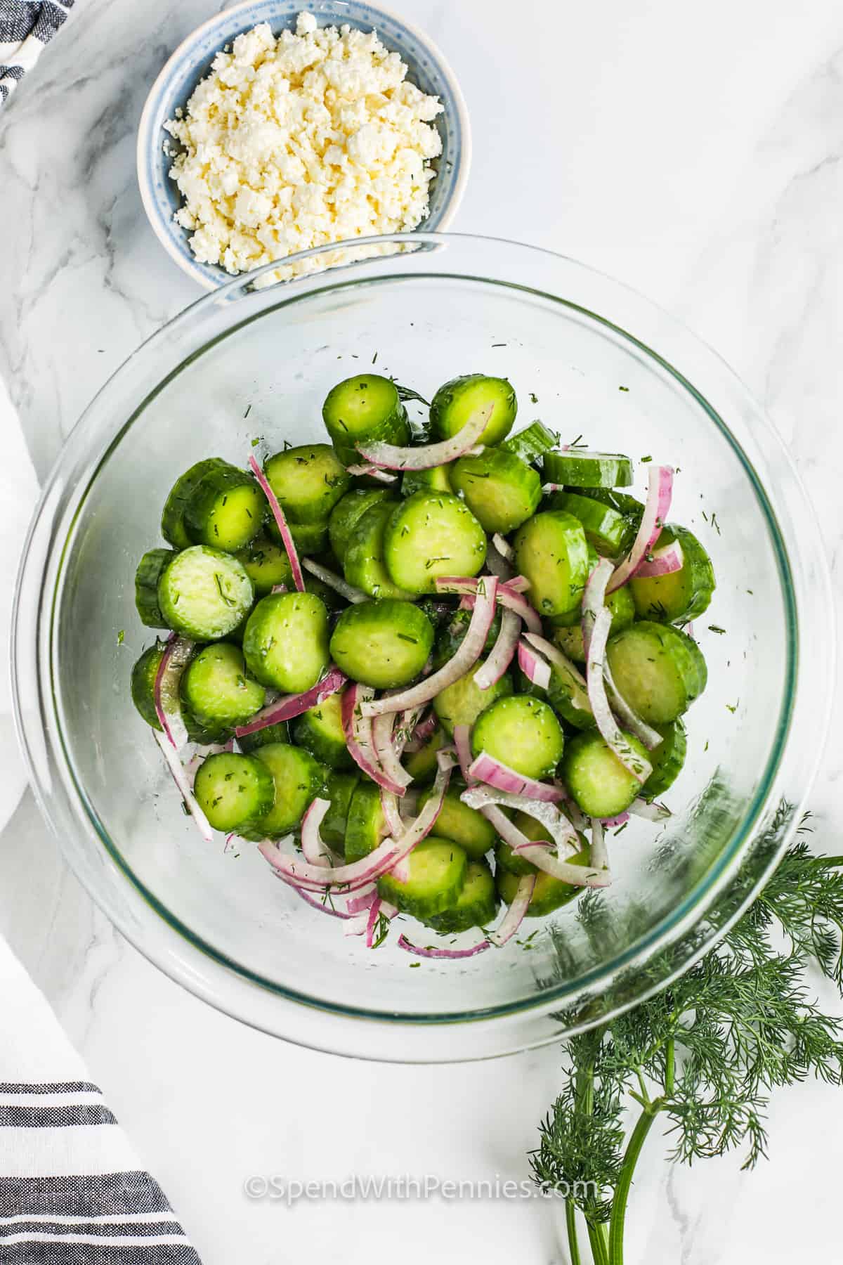 mixed ingredients to make Cucumber Feta Salad