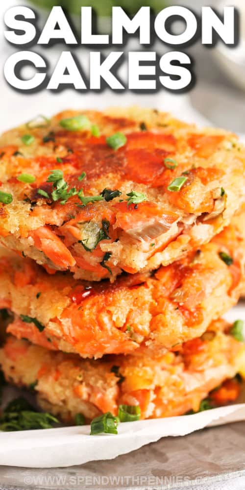 pile of Salmon Croquettes with a title