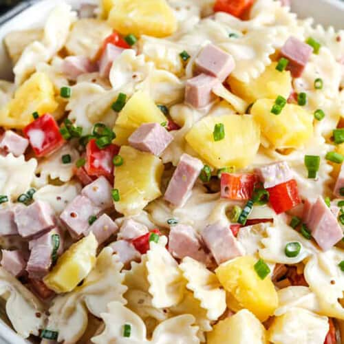plated Ham and Pineapple Pasta Salad
