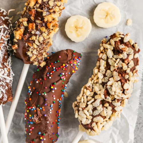 Chocolate Covered Bananas with cereal , walnuts and sprinkles