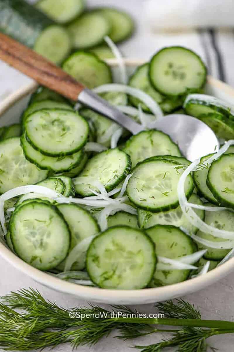 Cucumber Onion Salad in a bowl