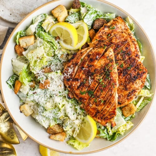 top view of Grilled Chicken Caesar Salad