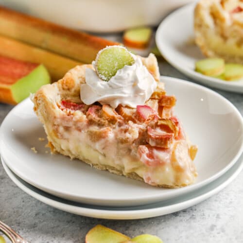 plated slice of Rhubarb Custard Pie