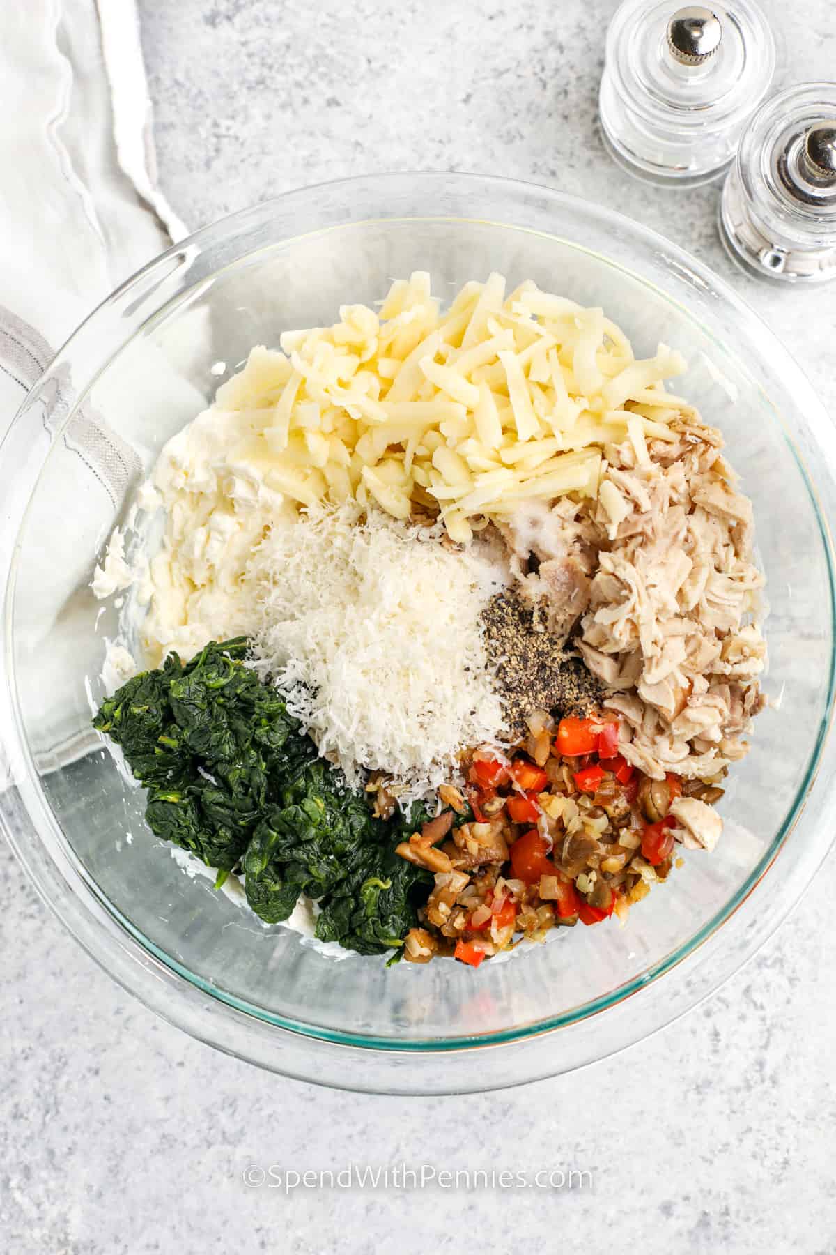 Stuffed Portobello Mushrooms mixture in a glass bowl