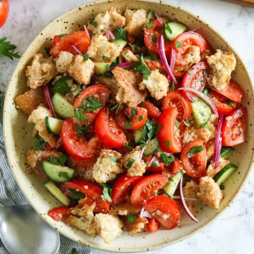panzanella salad in a serving bowl
