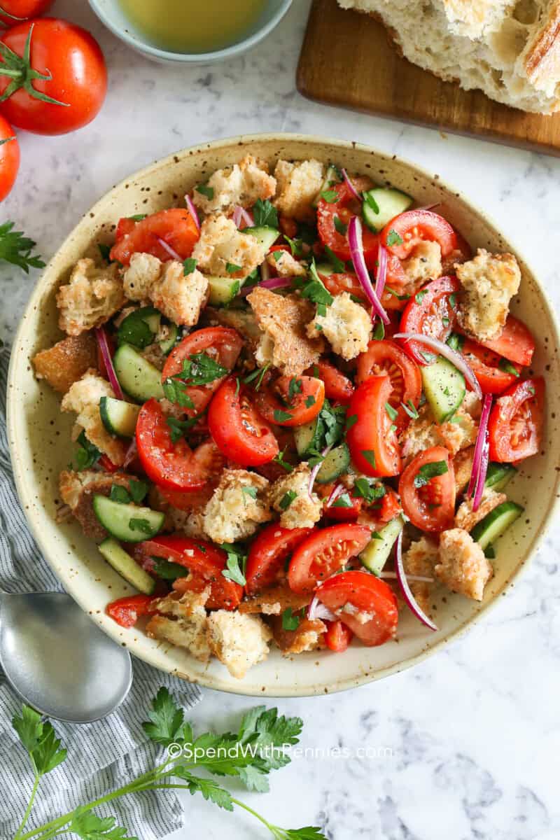 panzanella salad in a serving bowl