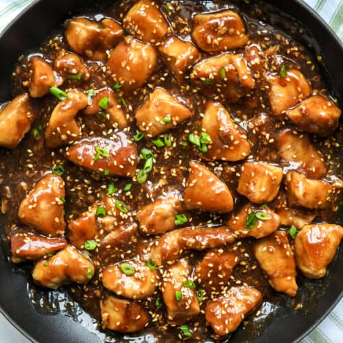 Sesame Chicken cooked in the pan