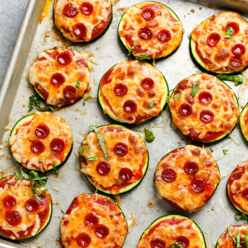 zucchini pizza bites on a pan