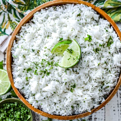 top view of cilantro lime rice