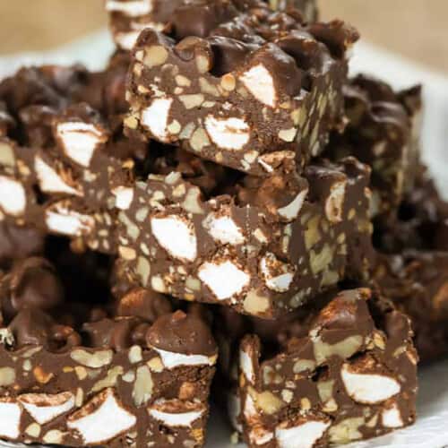 Rocky Road squares on a plate