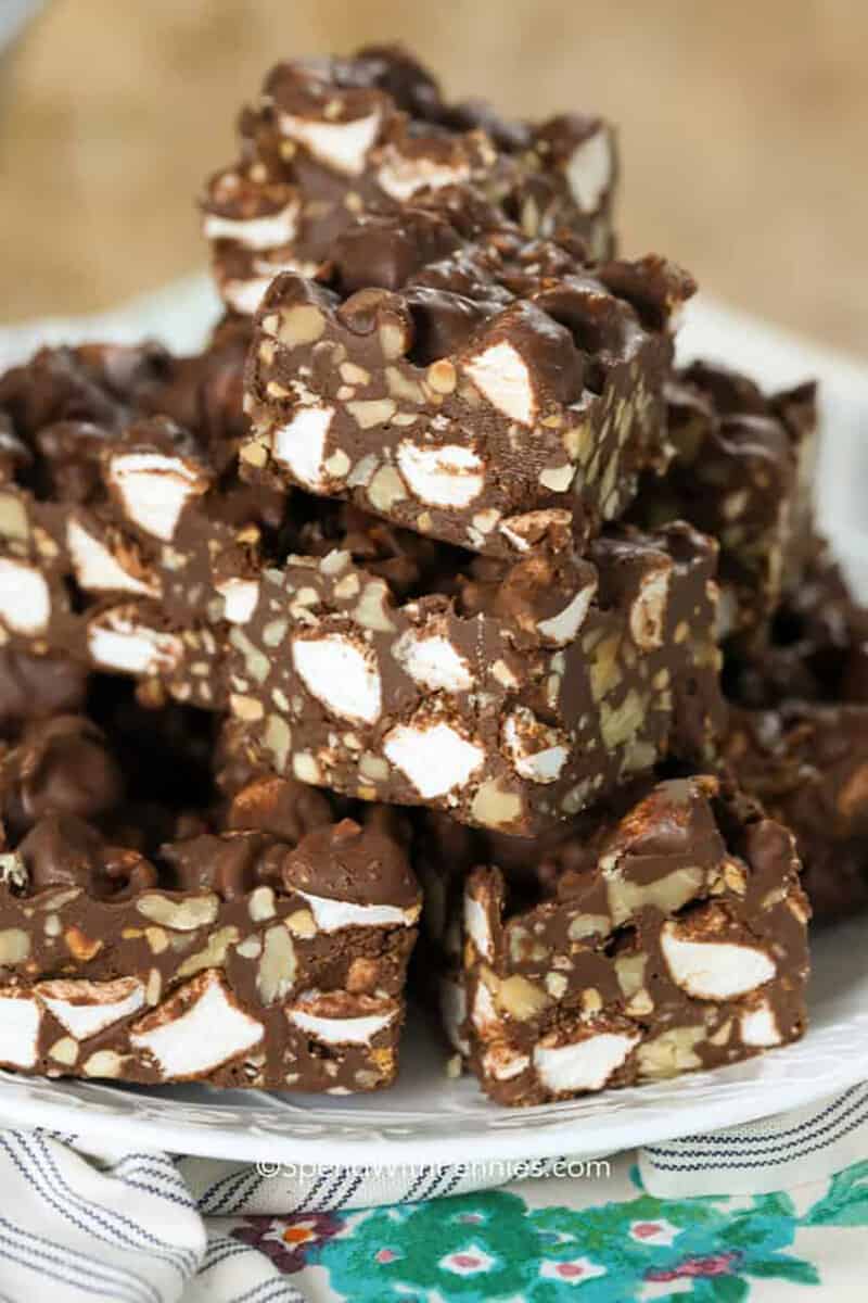 Rocky Road squares on a plate
