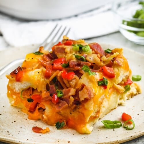 piece of Overnight Breakfast Casserole on a plate