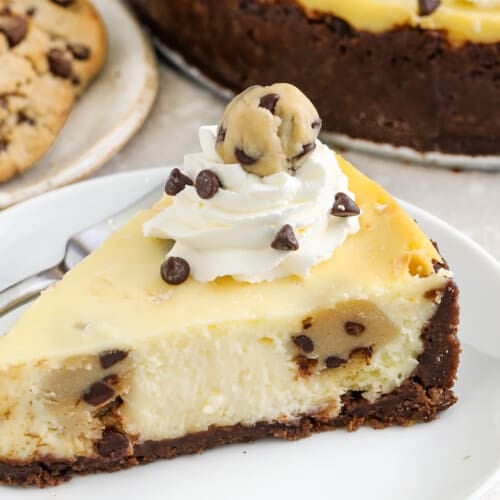 Cookie Dough Cheesecake with whipped cream on top