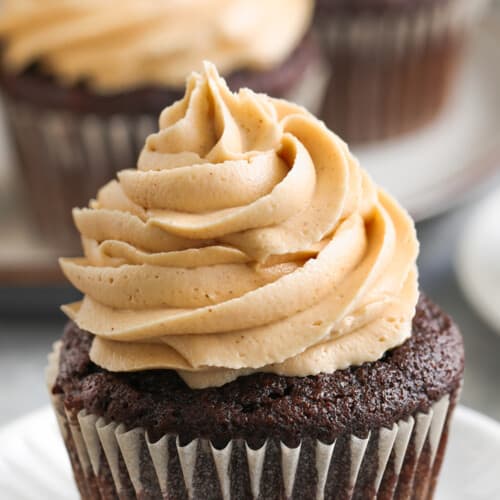 close up of Peanut Butter Frosting on a muffin