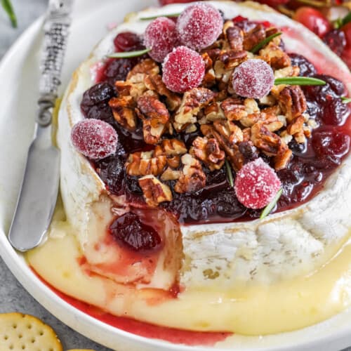 Baked Brie with cranberries and pecans on top