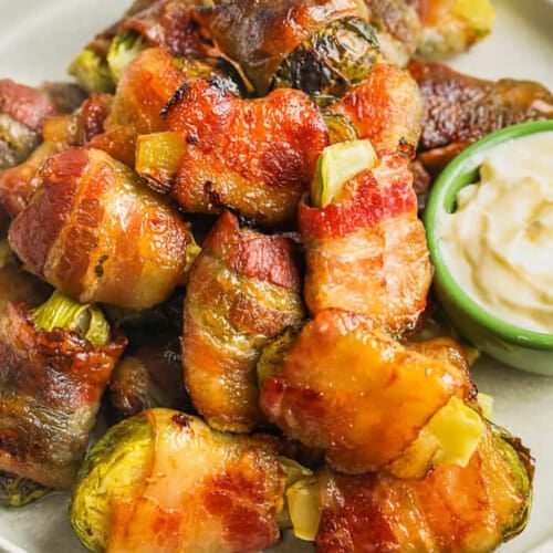 Bacon Wrapped Brussels Sprouts with maple glaze