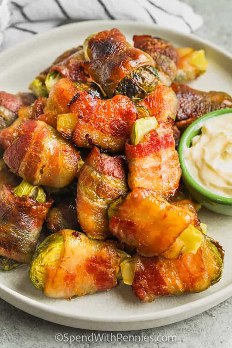 Bacon Wrapped Brussels Sprouts with maple glaze