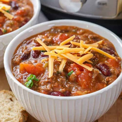 close up of plated Instant Pot Chili