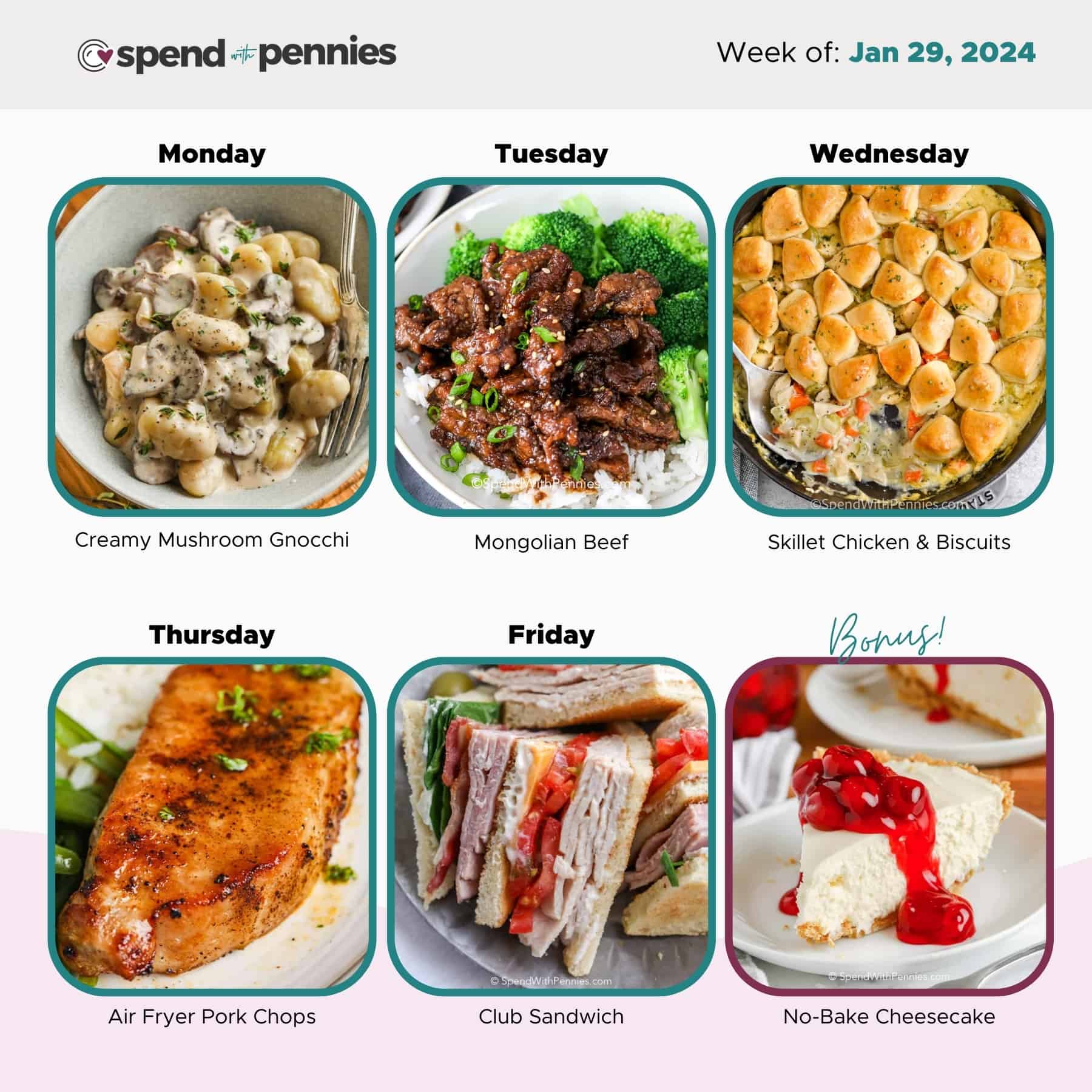 january 29 weekly meal plan