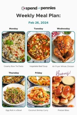 Overview of week of February 26 meal plan