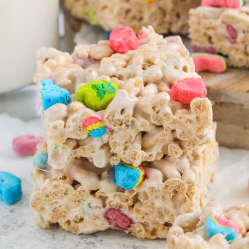 Lucky Charms Treats with jar of milk