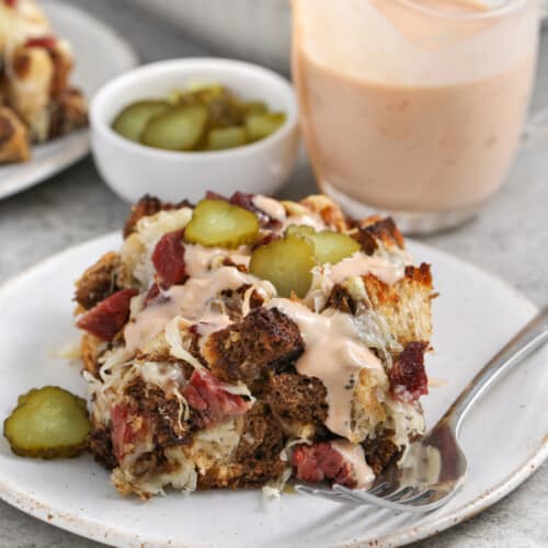 plated slice of Reuben Casserole