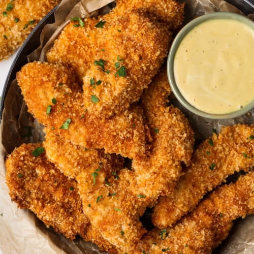 plated Chicken Tenders with dip