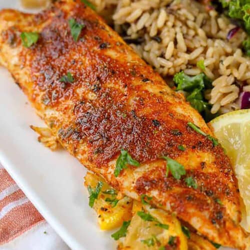 close up of Blackened Tilapia