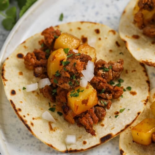 close up of easy Chorizo Tacos on a plate