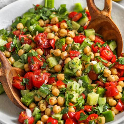 Chickpea Salad with wooden spoons