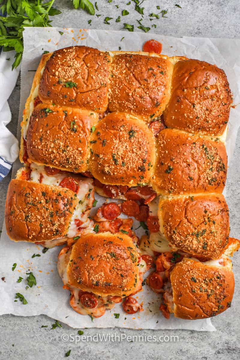 top view of pull apart Pizza Sliders