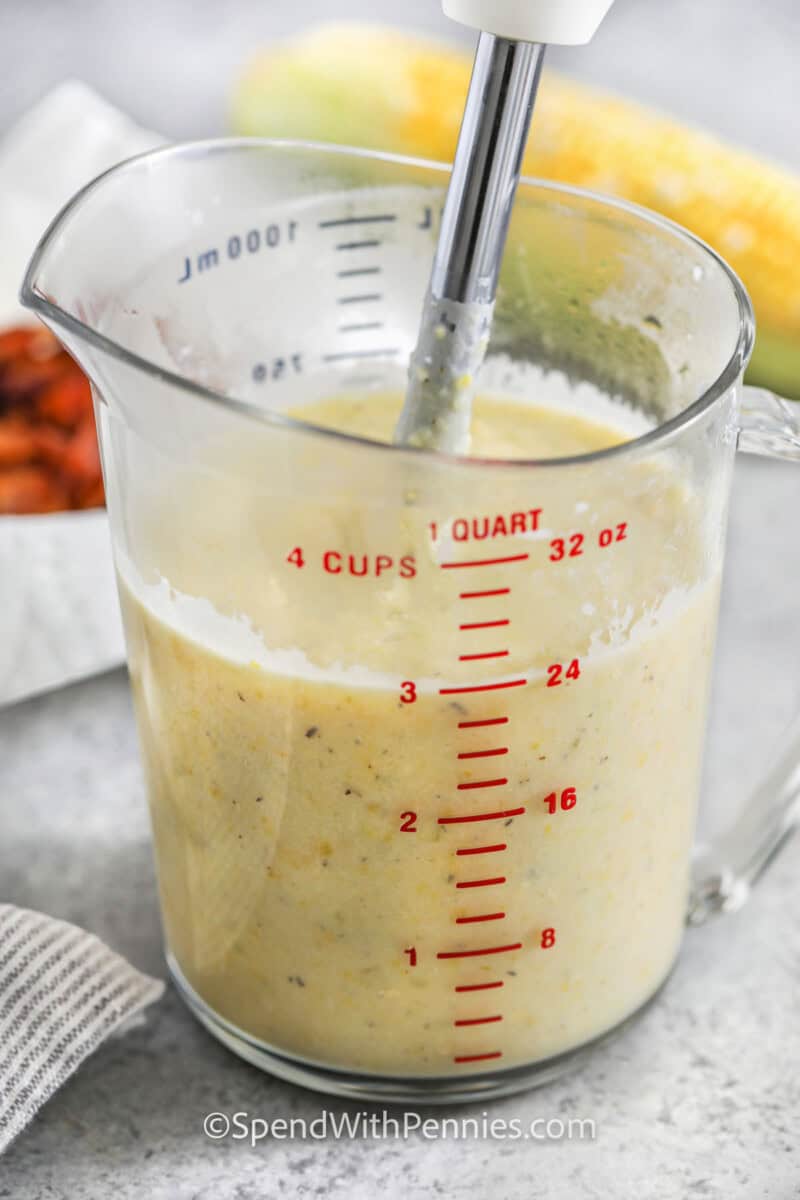 blending ingredients together to make Easy Homemade Corn Chowder