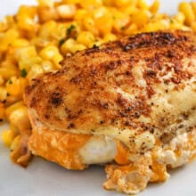 close up of Air Fryer Pimento Stuffed Chicken Breasts