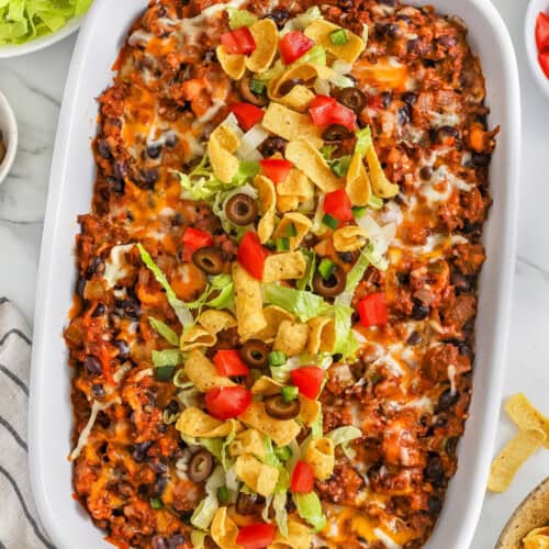 cheesy Taco Casserole baked in the dish